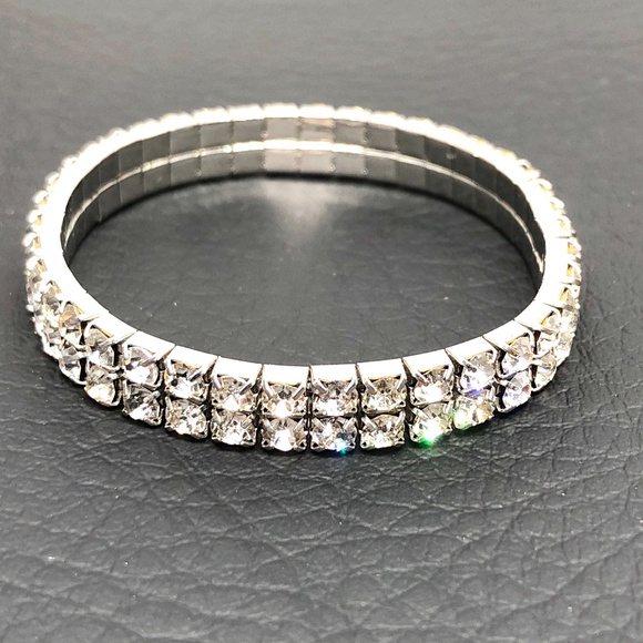 1928 JEWELRY SILVER-TONE CRYSTAL 2-ROW BRACELET - Picture 3 of 8